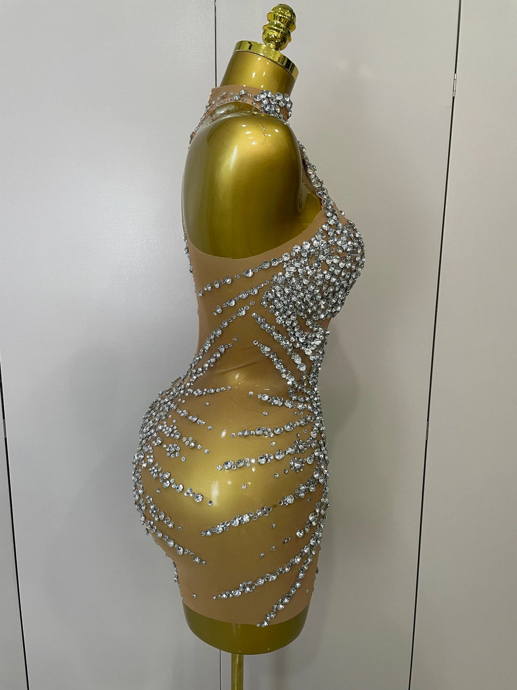 Sparkly Rhinestones Sexy Mesh See Through Dress Party Evening Prom Celebrate Birthday Dress Singer Dancer Show Stage Wear