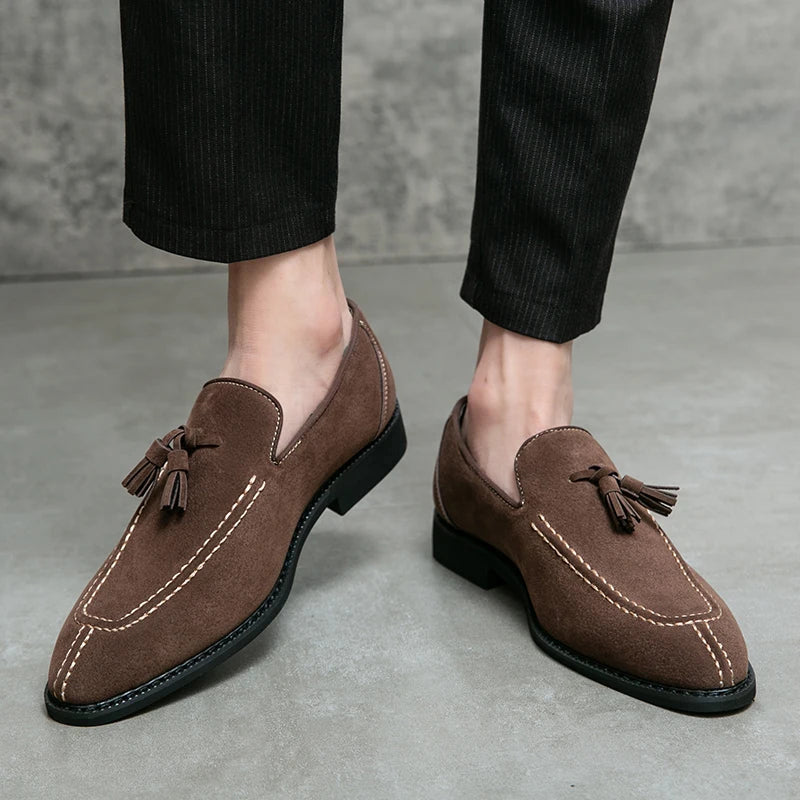 Britain Pointed Black Brown Tassels All Match Shoes For Men Casual Loafers Formal Dress Footwear Sapatos Tenis Masculino