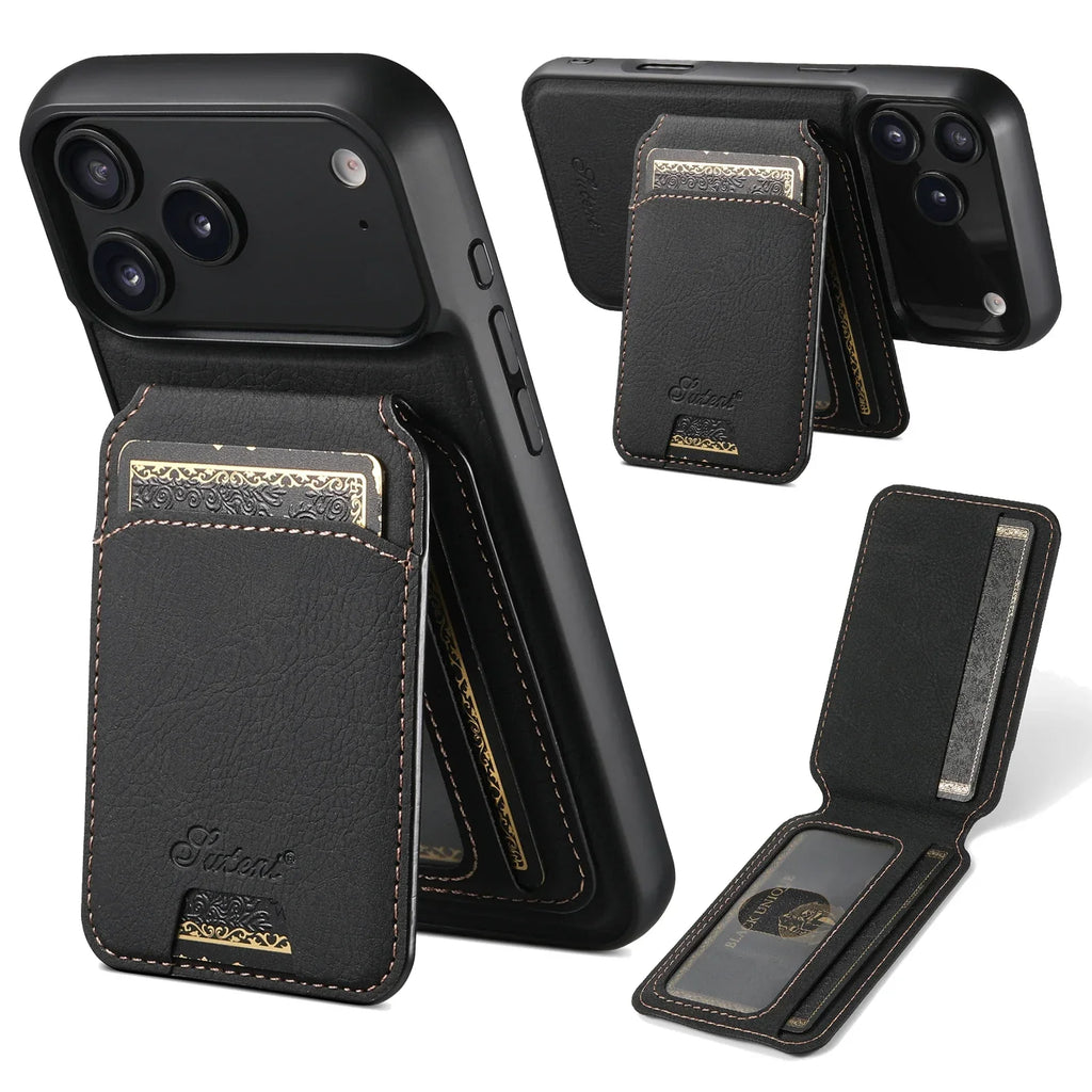 SUTENI Wireless Charging Phone Case Magnet Card Holder Stand Faux Leather For iPhone 17 Pro Max 16 Plus 15 14 13 12