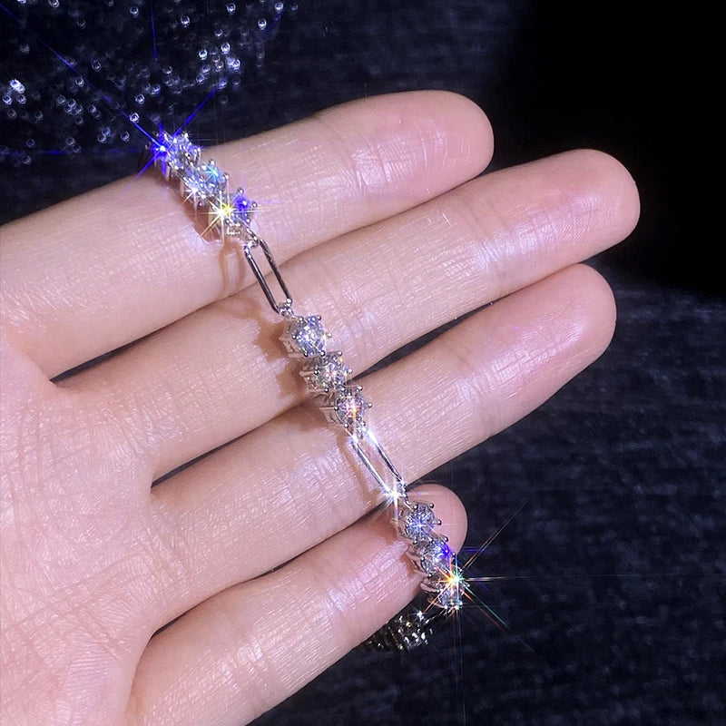4mm 0.3CT D Color Round  Moissanite Diamond Link Bracelet for Woman Man 925 Silver Adjustable 16cm Chain Bracelets GRA Gift