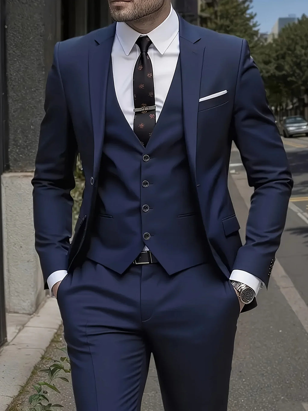 Men's Burgundy 2-Piece Suit Set (Blazer + Trousers Only, No Vest Included),Slim Fit Formal Business Wedding Party Jacket & Pants