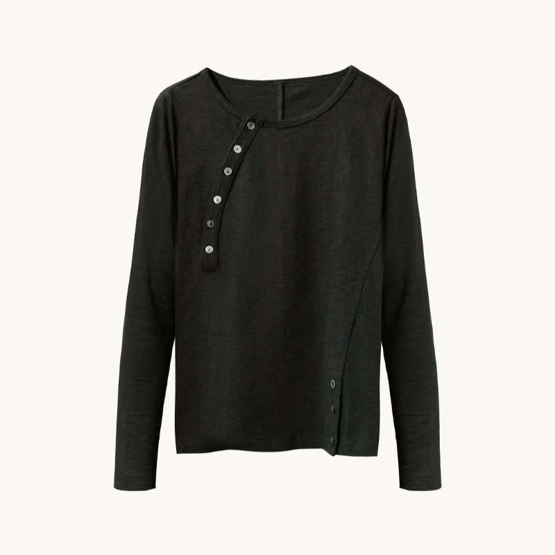 Mens Long Sleeve Y2K Cotton T-shirt Harajuku High Street Streetwear Button Design Casual Top Loose Fit New Arrival Unisex Trend