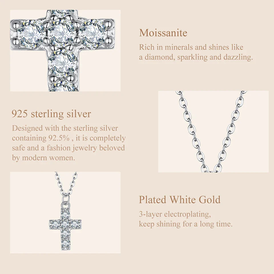 White Gold Plated Moissanite Cross Necklace for Women, 925 Sterling Silver Small Religious Faith Cross Necklace Xmas Gift