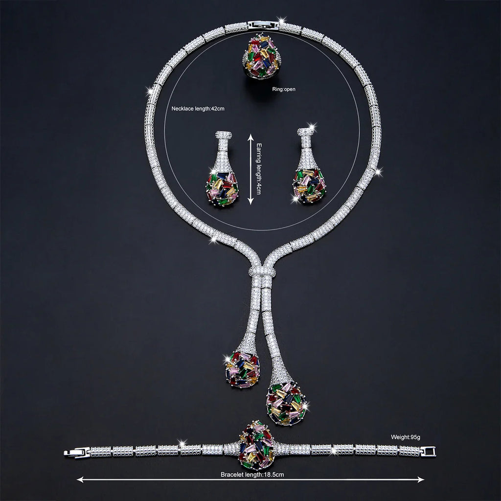 Luxury Bridal Jewelry Set Nigeria Design Cubic Zirconia Large Necklace Earrings Women's Wedding Accessory