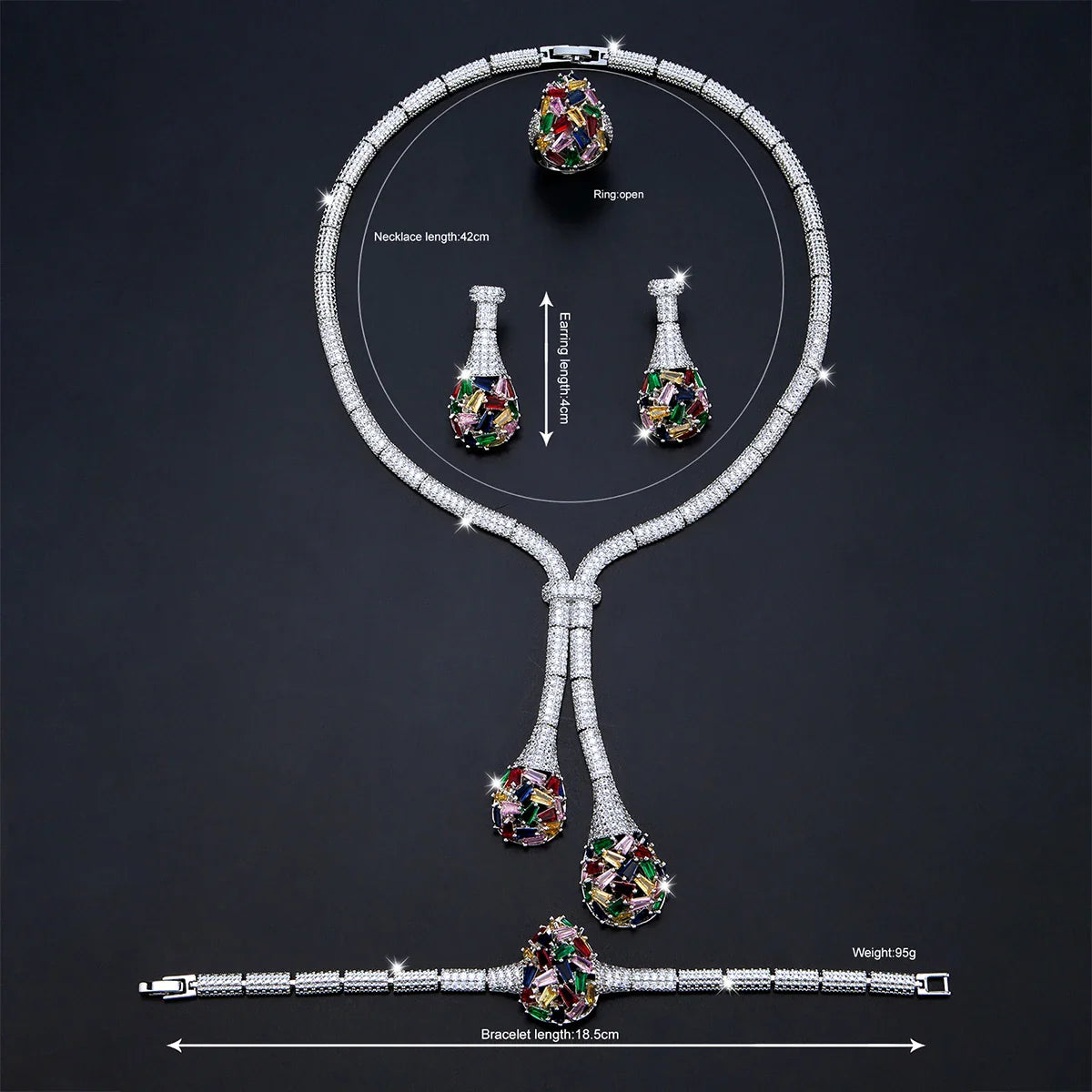 Luxury Bridal Jewelry Set Nigeria Design Cubic Zirconia Large Necklace Earrings Women's Wedding Accessory