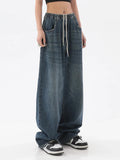 2025 Women American Vintage Baggy Jeans Elastic Waist Oversized Long Trouser Denim Pant Wide Leg Streetwear Straight Basic Daily