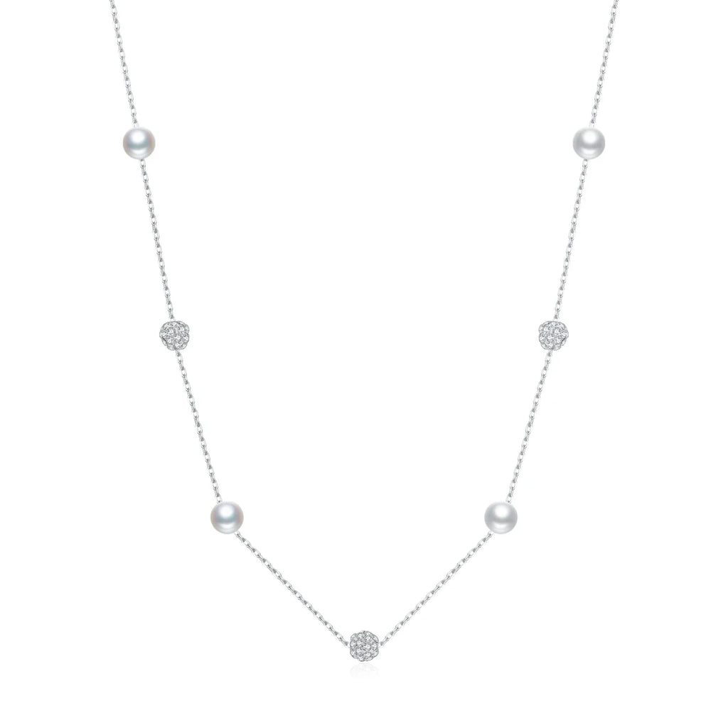 925 Sterling Silver Zircon Beads &Pearl Chain Necklaces Pendant For Women Fine Jewelry  Valentine’s Day Gifts