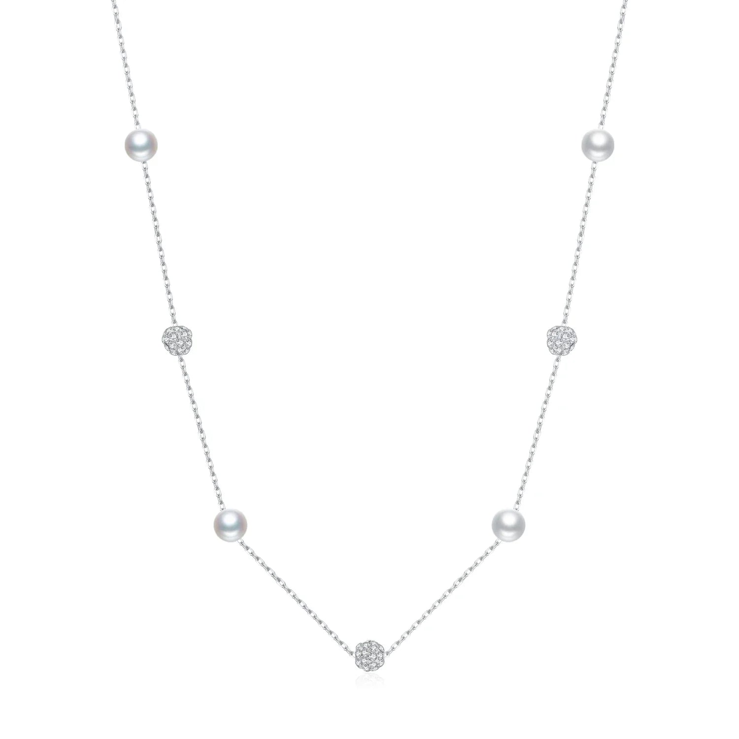 925 Sterling Silver Zircon Beads &Pearl Chain Necklaces Pendant For Women Fine Jewelry  Valentine’s Day Gifts