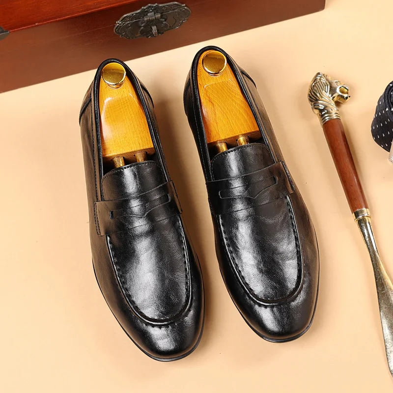 Italian Men High Quality Casual Leather Loafers Casual Business Office Shoes Comfy Outdoor Slip On Flats Fashion Driving Shoes