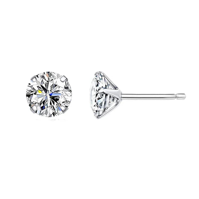 CZ Stud Earrings 925 Sterling Silver Platinum Plated Round Cubic Zirconia Hypoallergenic Barbell Earrings 4-7mm