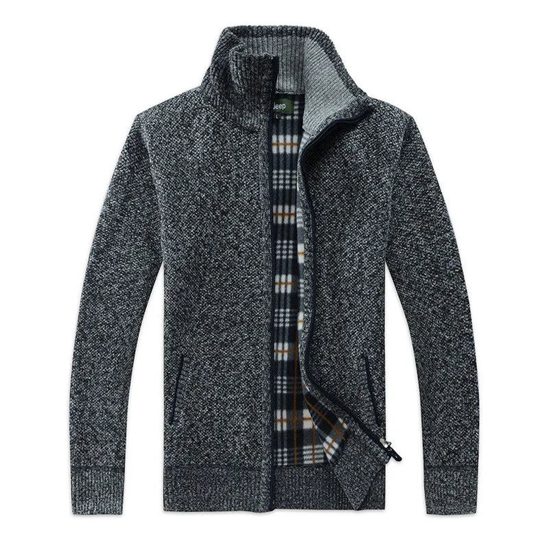 Men Plaid Cardigan V-neck Fleece Sweater Men's  Autumn Clothing Classic Cardigans Jacket Button Mens Knitting Outwear