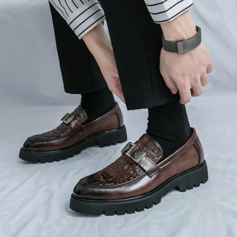 Mens Loafers Party Business Thick Soled Men Leather Shoes Dress Platform Shoes Comfortable Fashion New Casual Shoes for Men