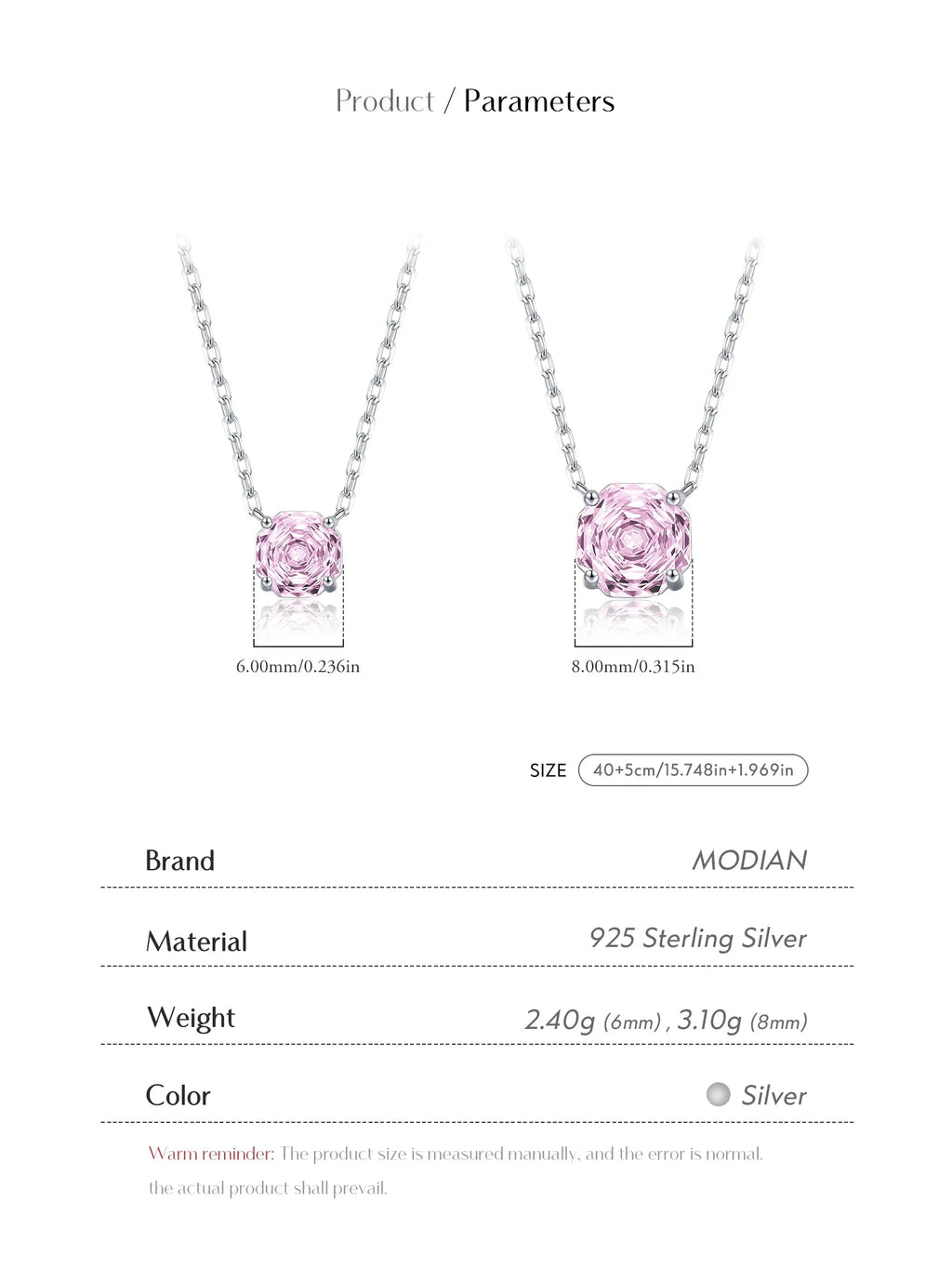 Rose Cut Pink CZ Pendant Necklace 925 Sterling Silver Sweet Delicate Light Pink Necklace For Women Party Fine Jewelry