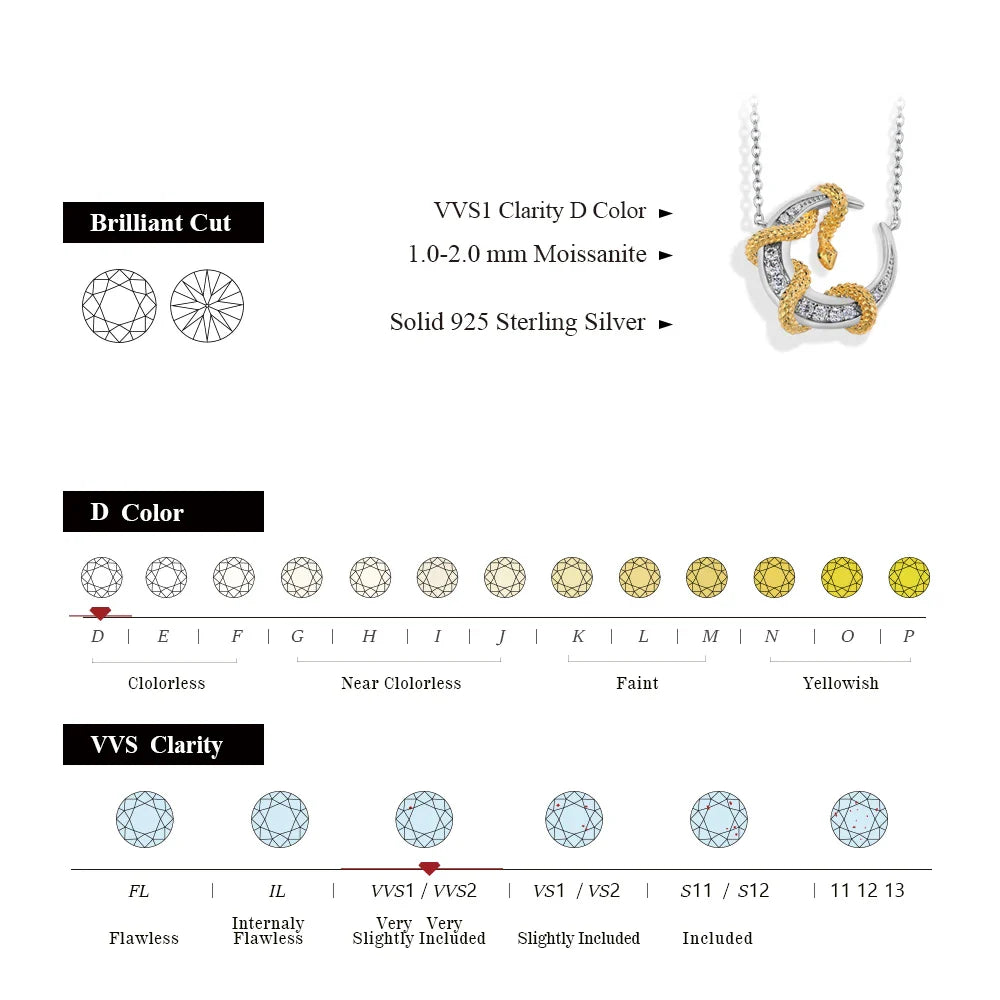Luxury Moissanite Necklace With Moon Snake for Women S925 Sterling Silver lucky Birthday Party Engagement Jewelry Gift