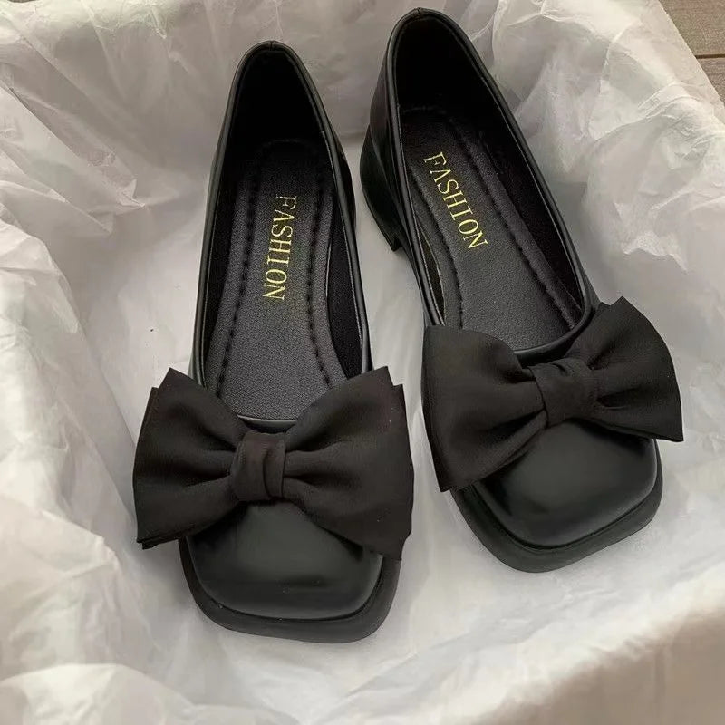 Women Bow Mary Janes Shoes Casual High Heels Shoes New Square Toe Sandals Fashion Lolita Shoes Loafers Walking Zapatos Mujer