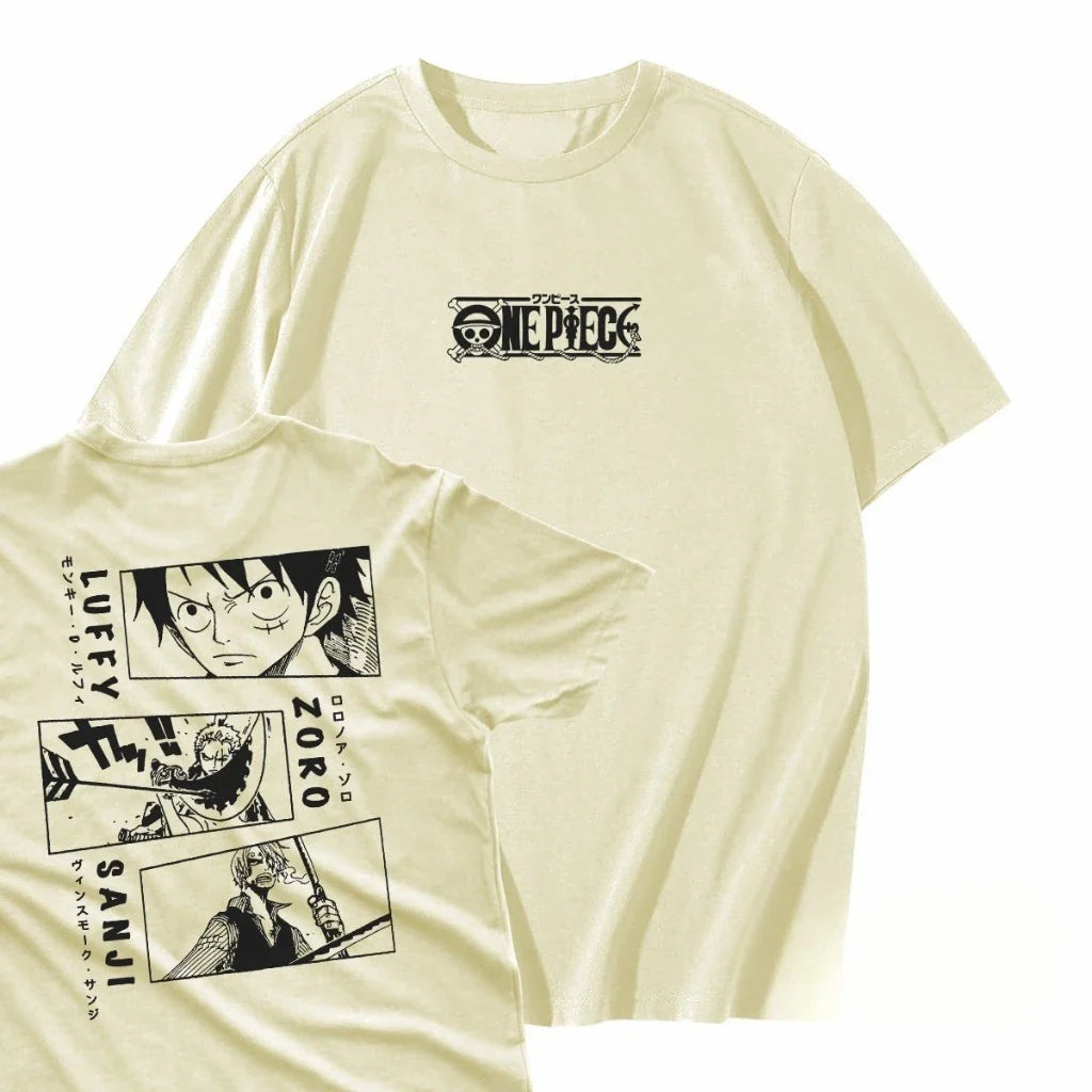 تي شيرت أنمي ياباني ONE PIECE صيفي كاجوال رياضي فضفاض كبير الحجم مريح من القطن بأكمام قصيرة للرجال والنساء
