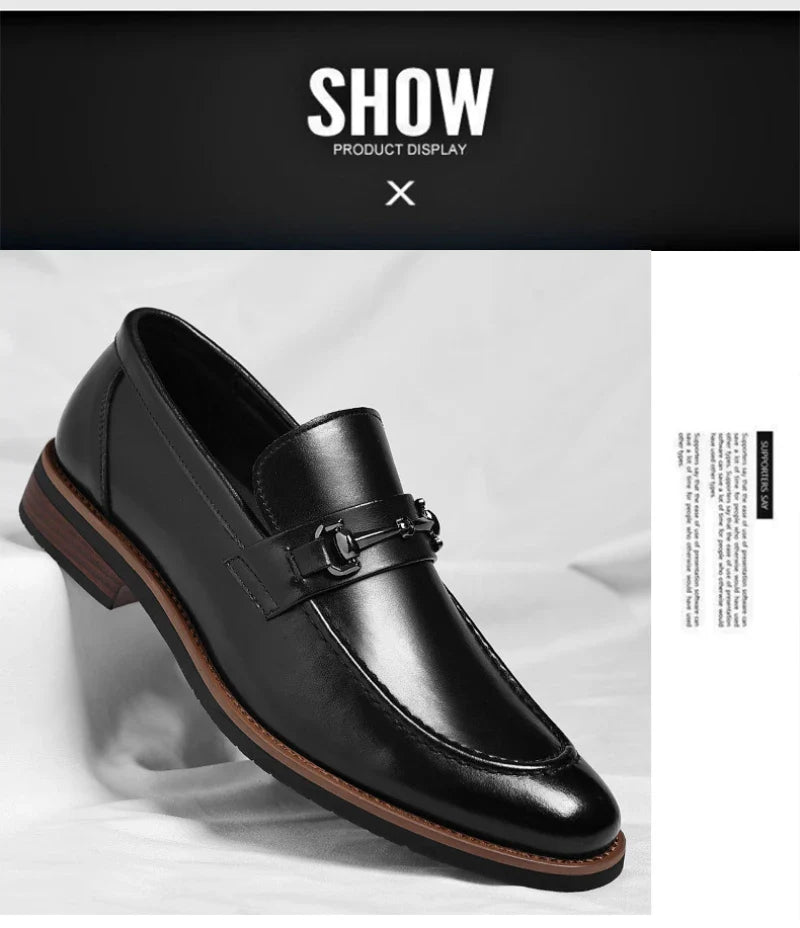 Mens Brown Burnished Genuine Leather Horsebit Loafers Slip On Formal Business Office Wedding Groom Daily Wear Shoes Simple New