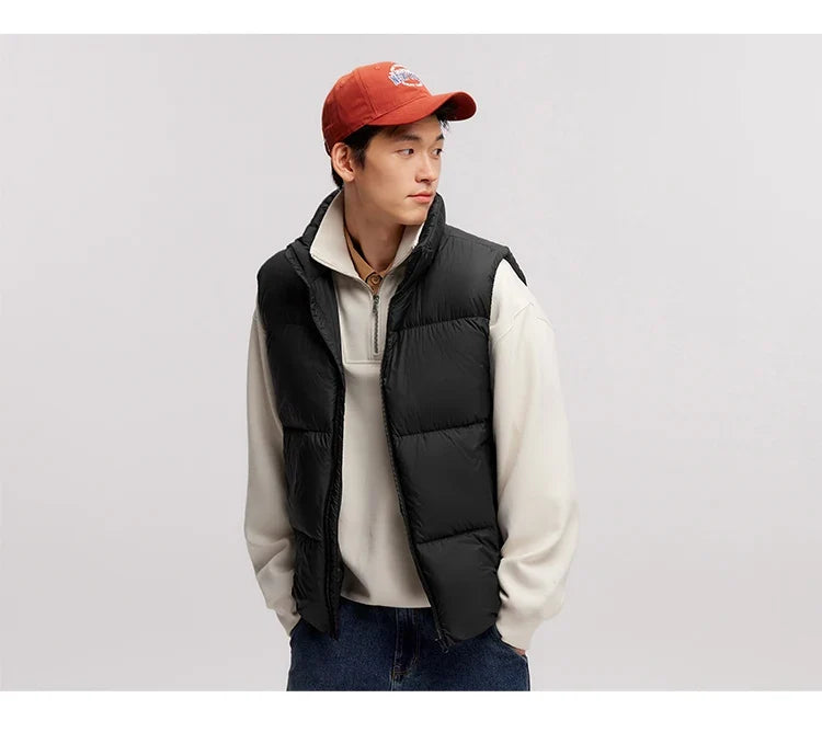 Down Vest Men 2024 Winter New Thermal Three-Proof Coat Solid Color Puffer Vest Versatile Vest