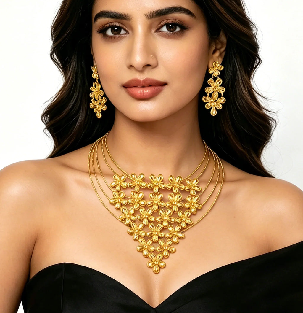Fashion Silver Gold Color Hollow Shape Necklace Earrings Bracelet Ring Set for Women Exaggerated Design Jewelry Gift for Party