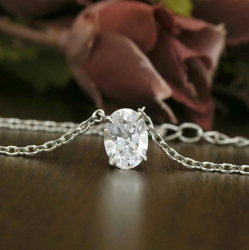 1/2/3carat Solitaire Oval Cut Moissanite Diamond Pendant for Women 18kYellow/Rose Gold Plated S925 Silver Minimalist Neck Chain