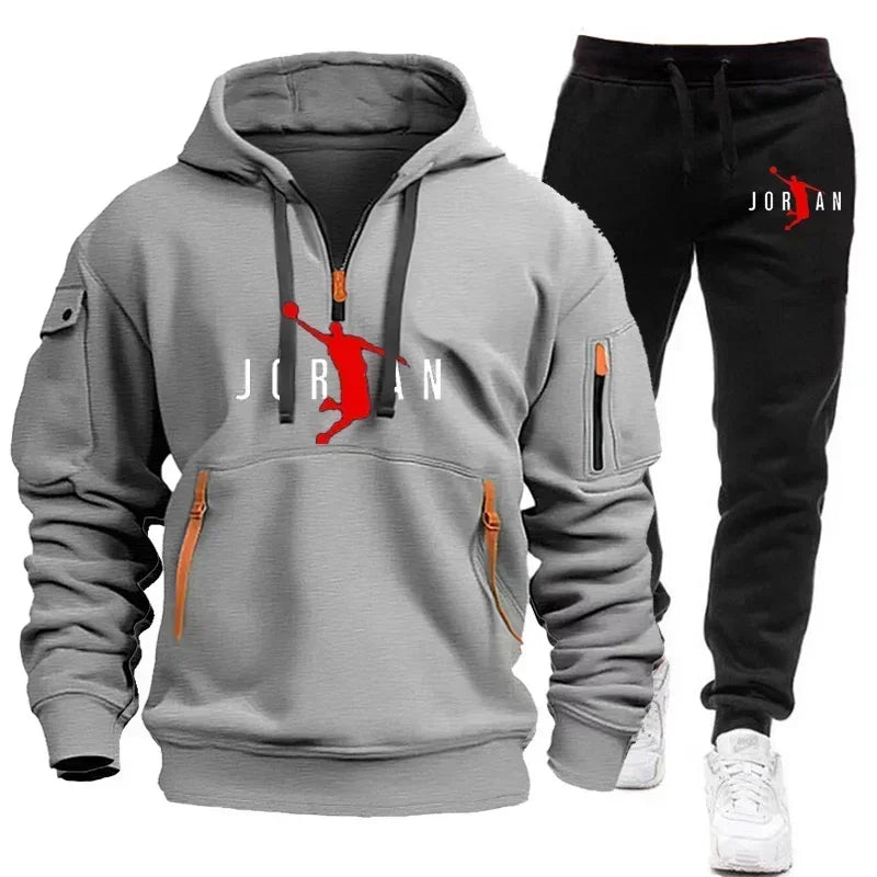 2025 Men's sports brand sweatshirt and hoodie 2-piece set, wool men's hip-hop sweatshirt, men's hoodie, casual sportswear set