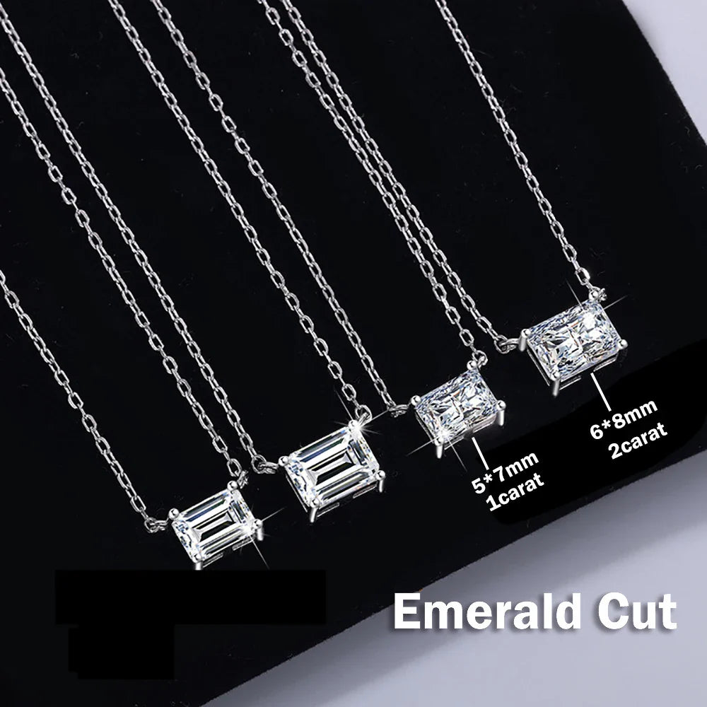 1/2carat Emerald/Radiant Cut Solitaire Moissanite Diamond Pendant Necklace With  Certificate S925 Silver Neckchain For Women