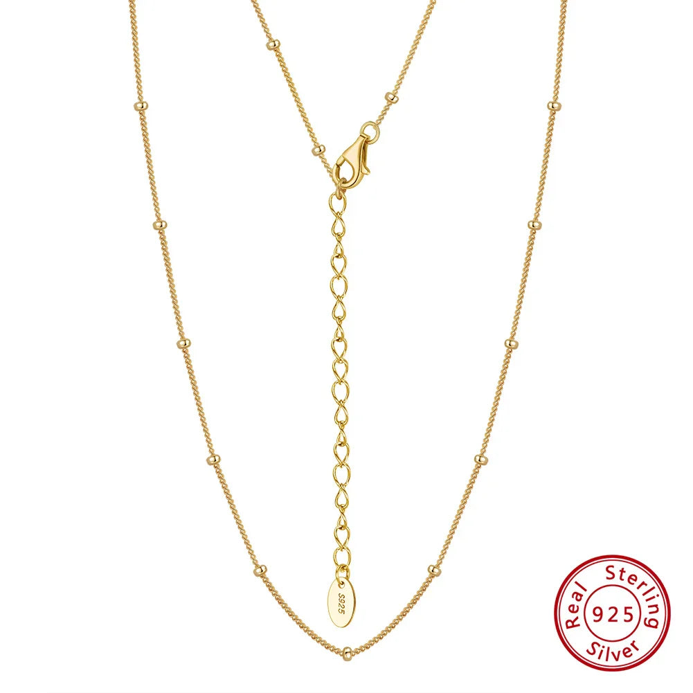 14K Gold Plated 925 Sterling Silver Bead Side Chain Necklace Dainty Trendy Women's Basic Neck Chain Jewelry SC65