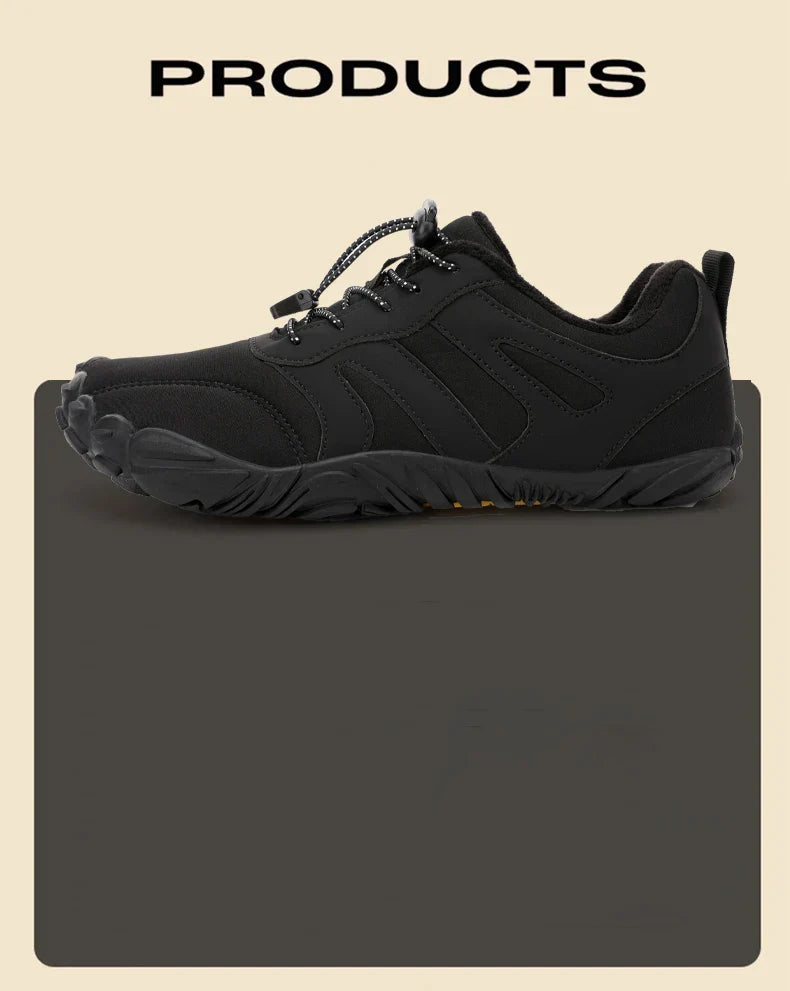 Men's Winter Warm Barefoot Shoes Waterproof Wide Toe Non-Slip Rubber Sole Plush Lined Hiking Shoes Outdoor Sneakers Running Shoe