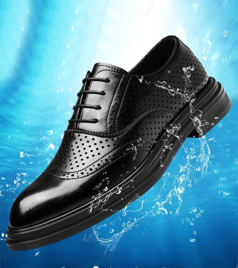 Spring Summer Hallow Leather Shoes for Men 3 6 8cm Increase Fashion Dress Shoes Male Black Business Casual Shoes Man