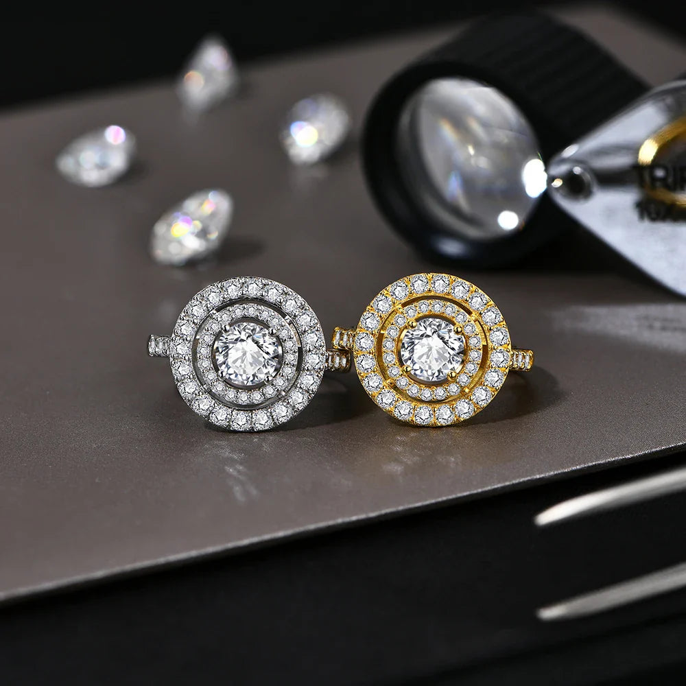 Full D Color VVS1 Luxury Moissanite Ring Round Cut 1.0CT S925 Sterling Silver Engagement Wedding Jewelry Gift for Women