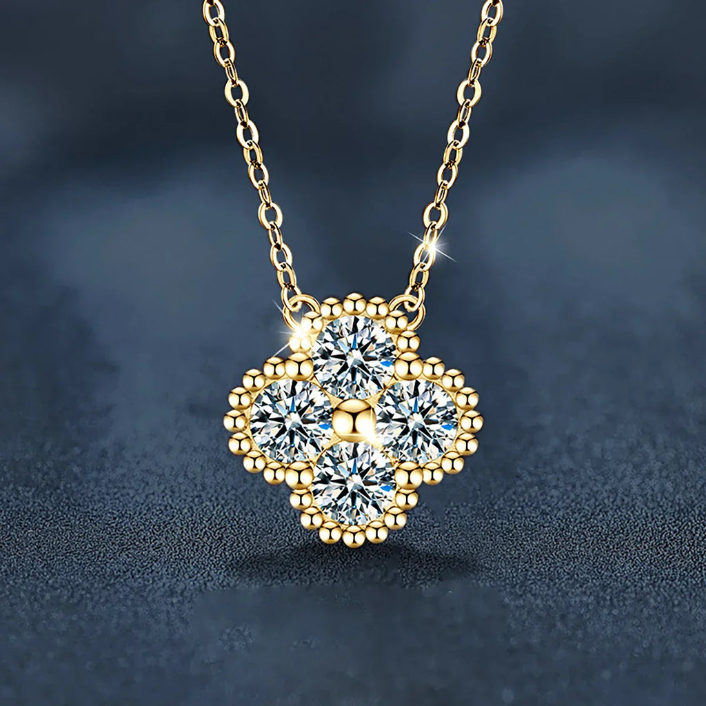 18k Gold Plated 925 Silver 3mm Moissanite Necklace Earrings Bracelet Sets 3 In 1 Clover Flower Charm Jewelry Set for Women Gift