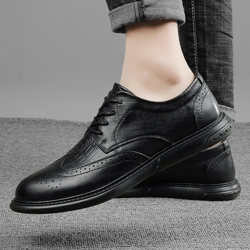 Big Size Mens Formal Genuine Leather Dress Shoes British Stylish Business Dress Men Flats High Quality Brogues Oxford Shoes Men