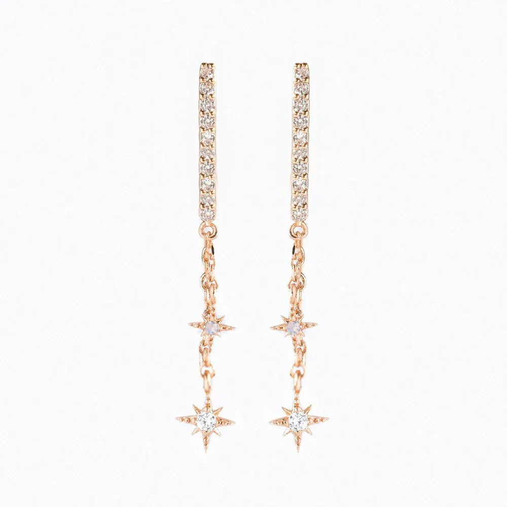 New Design Stainless Steel Cubic Zirconia Chain Stud Earrings For Women Star Moon Cartilage Earring Piercing Jewelry