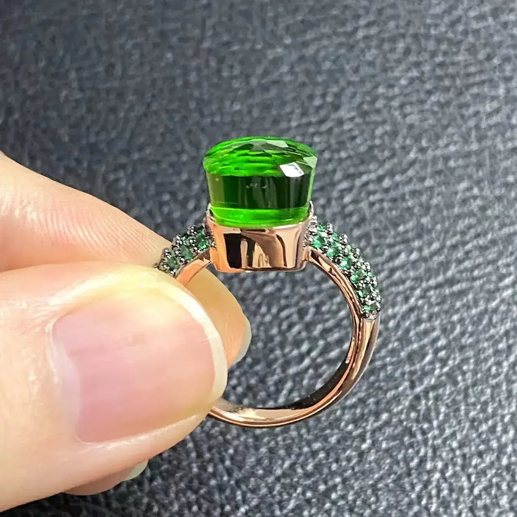 Emerald Ring for Women Green Zircon Inlay Rose Gold & Black Gun Plated 30 Colors Candy Crystal Style Jewelry Birthday Gift