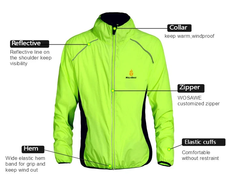 Men Windproof Water-repellent Reflective Cycling Jacket MTB Bicycle Long Sleeve Windbreaker Bike Coat Jersey