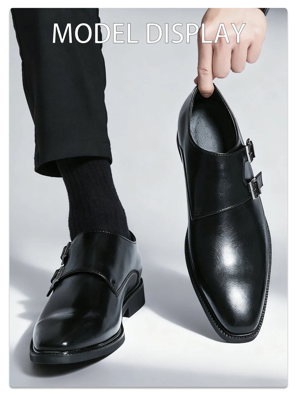 Classic Retro Dress Men's Monk Leather Shoes With Pointed Toe Buckle Business Office Wedding Comfortable Men's Oxfords Shoes