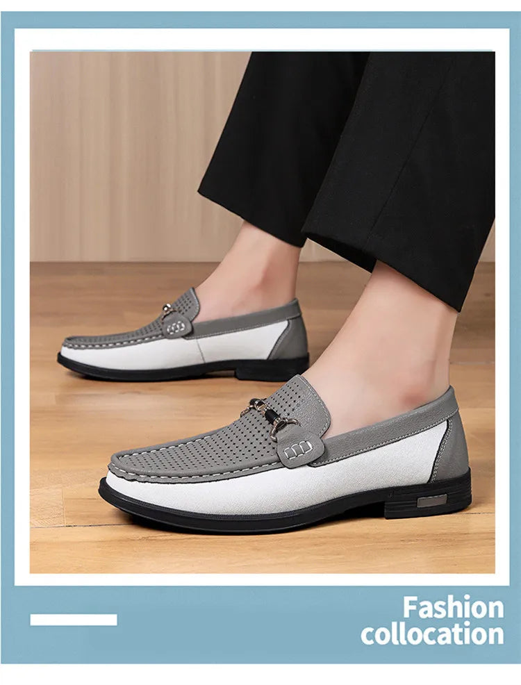 Trendy High Quality Genuine Leather Shoes for Men Summer Breathable Men's Casual Loafers Plus Size 47 Slip-on Driving Shoes Man