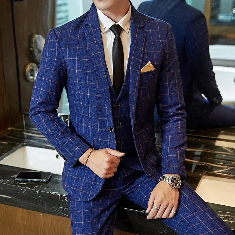 2025 Suit (Blazer+ Pants) Men's Boutique Fashion, Business Gentleman, Slim Fit, Outdoor Wedding, Plaid Trend, Banquet Suit