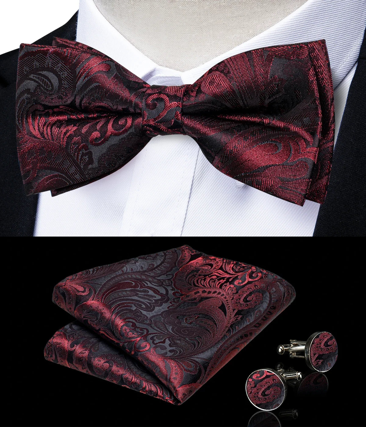 Suit Vest for Men Wedding Party Silk Waistcoat Bow Tie Handkerchief Cufflinks Tuxedo Gilet Men Clothing Wholesale