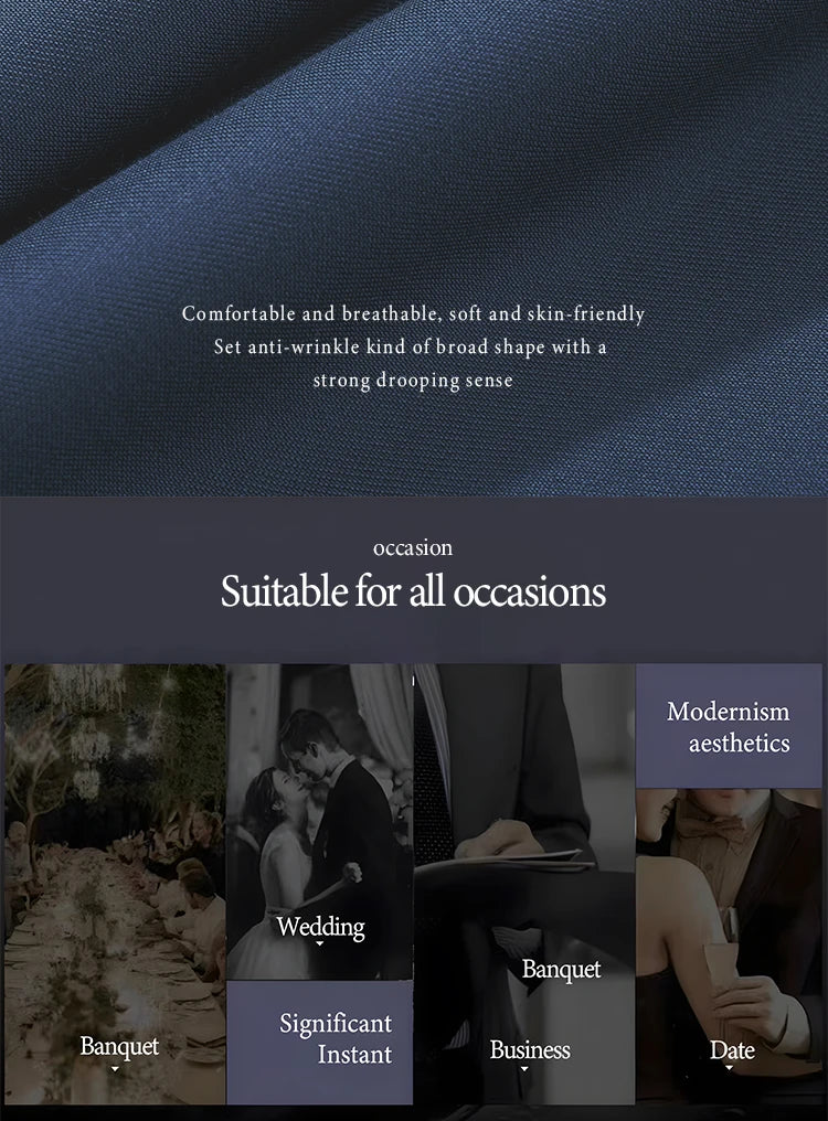 Double-breasted Men's Suit Fashionable and Casual Slim Fit Male Groom Wedding Blazers Party Dress Jacket Coat Pants
