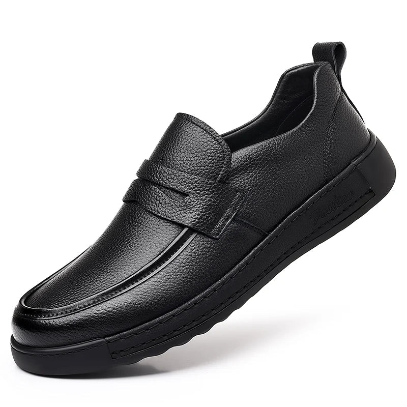 Men's Solid-Color Breathable Leather Casual Shoes  Fashionable And Lightweight Business Walking Shoes  Outdoor Anti-Slip Loafers