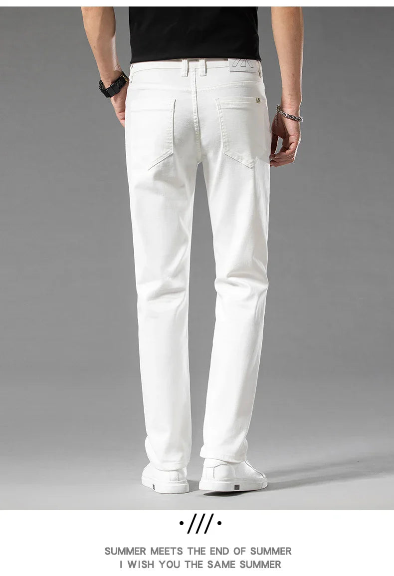 2026 Men White Jeans Fashion Casual Classic Style Slim Fit Soft Trousers Male Brand Advanced Stretch Pants