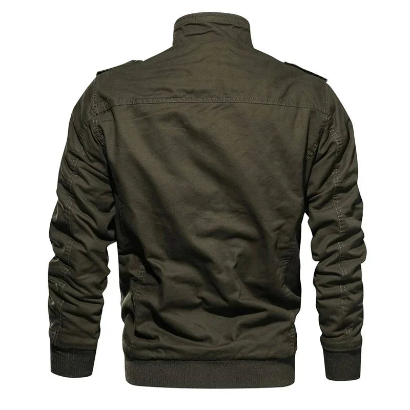 Men's Fleece Jackets Windbreaker Coats Fall Winter Thermal Bomber Jackets Multi-pockets Stand Collar Motorcycle Jacket