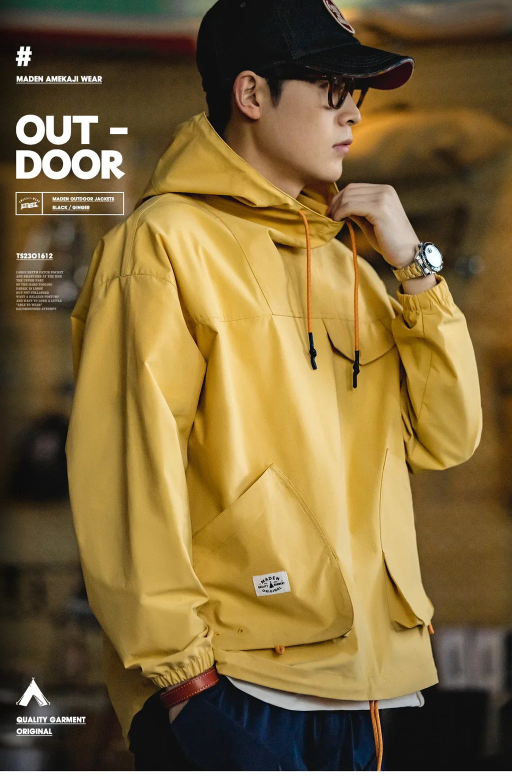 Casual Outdoor Multi-pocket Hooded Men's Jackets Spring Fall Loose Windbreak Parka Ginger Climbing Outerwear Track Jacket