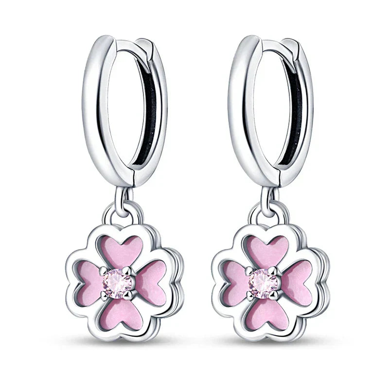 Earrings For Womens 925 Silver Color Pink Rainbow Horse Bear Bee Double Hoop Earrings Fine Engagement Anniversary Jewelry Gifts