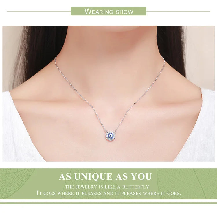 Hot Sale 100% 925 Sterling Silver Blue Lucky Eye Guardian Eye Pendant Necklace for Women Clear CZ Fine Jewelry SCN165