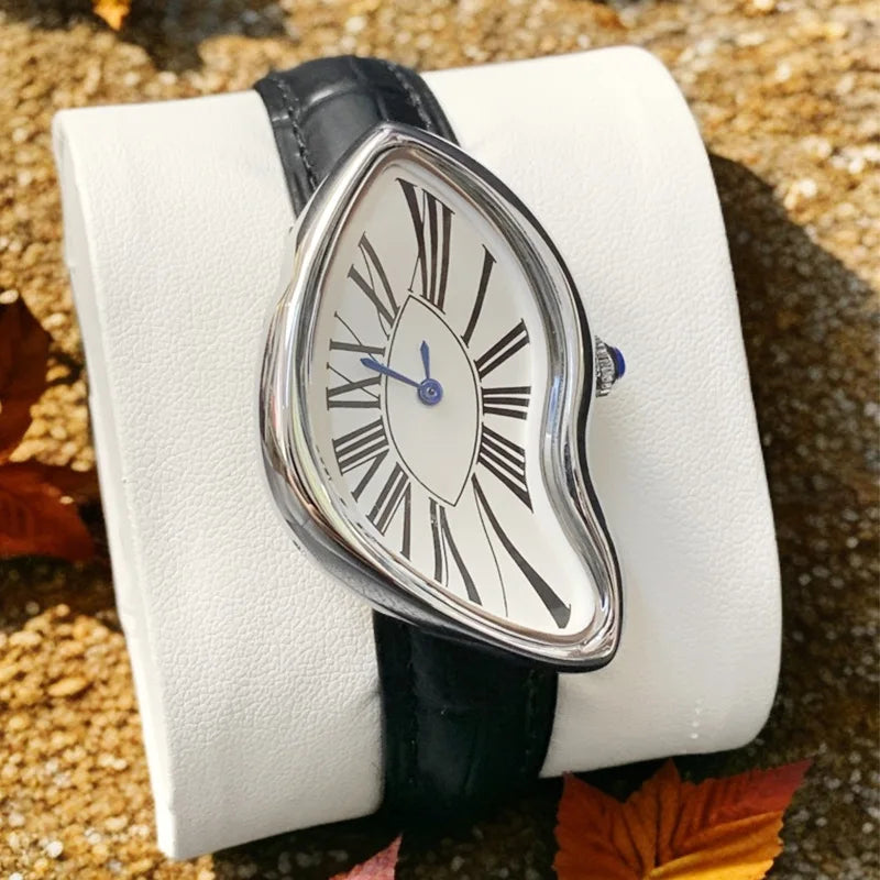 watches melt and twist y2k alien ladies and men Leather strap fashion advanced ins niche design quartz watch