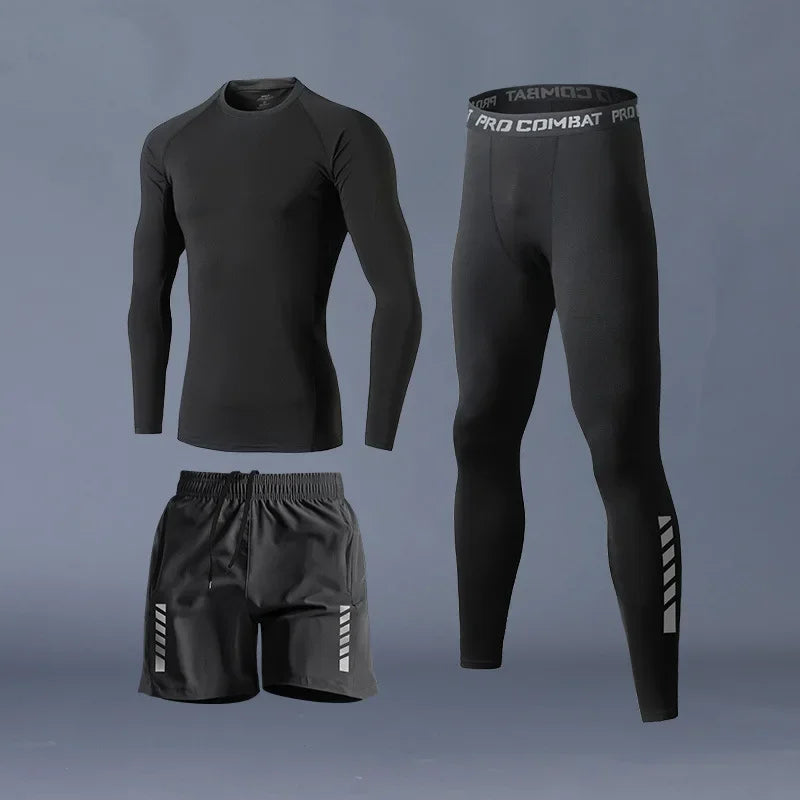 Fitness Clothes Ice Silk Quick Drying T-shirt Suit Men Short Sleeve Running Sportswear Shorts Tracksuit Gym Sports Training Sets