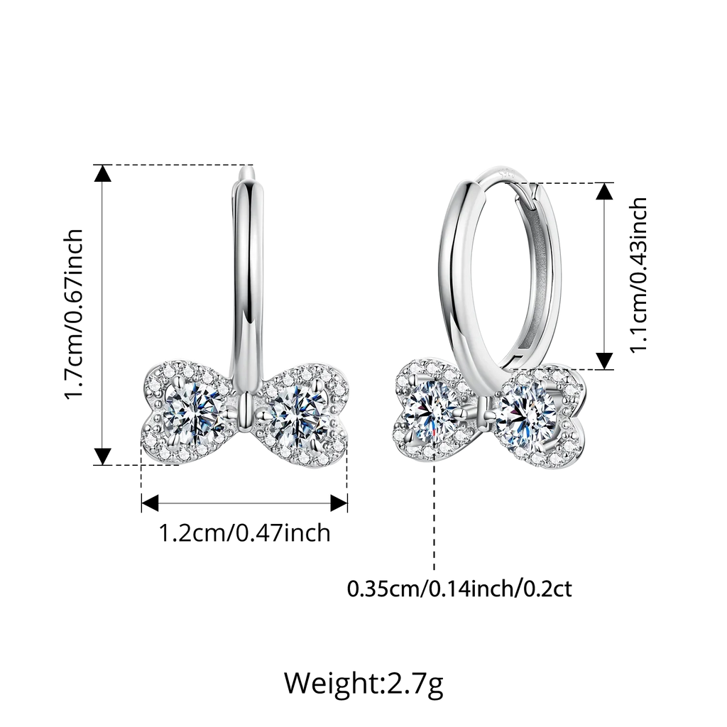 Elegant Moissanite Hoop Earrings for Women, Bow Shape 925 Sterling Silver D Color Round Cut Lab Diamond Earrings