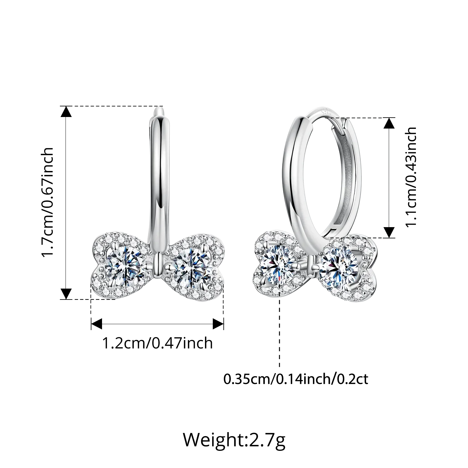 Elegant Moissanite Hoop Earrings for Women, Bow Shape 925 Sterling Silver D Color Round Cut Lab Diamond Earrings